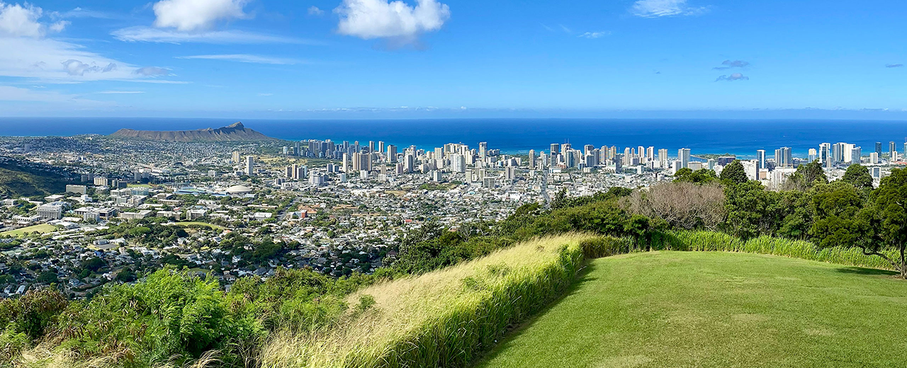 view of Diamond Head and Honolulu from Tantalus Lookout